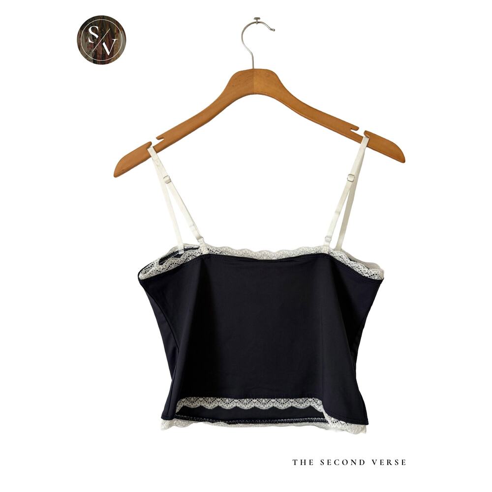 NWT Edikted Alara Lace Trim Tank Spaghetti Strap Y2K Navy White Medium - Picture 4 of 10